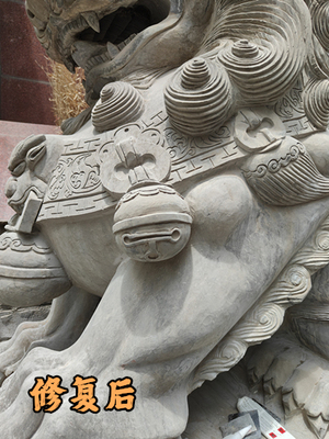 建工集团大门石狮残缺修复后